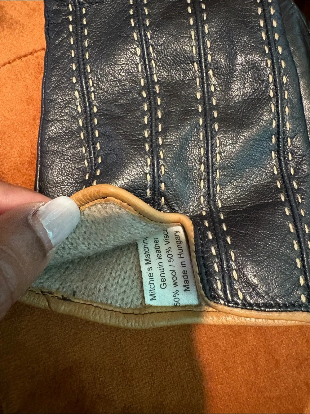 Women’s Black Genuine Leather Gloves with Contrast Stitching